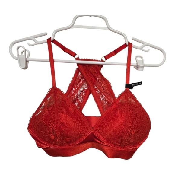 Aerie Red Lace Wireless 34D Balconette Bra Racerback Crisscross NWT - Picture 1 of 12